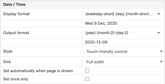 Date time point web properties