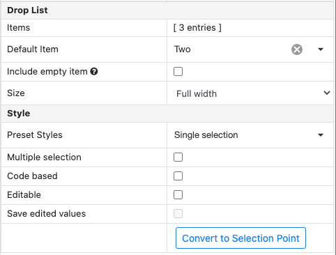 Drop list point web properties